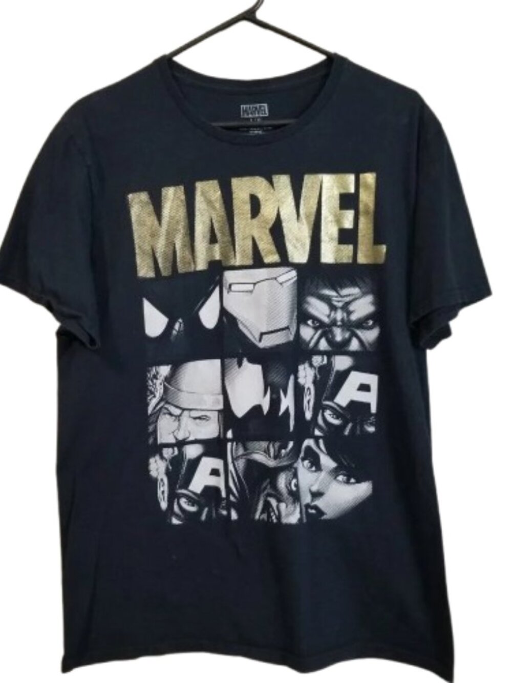 Marvel Comics Blocked Logo Black Gold T Shirt Men's Large